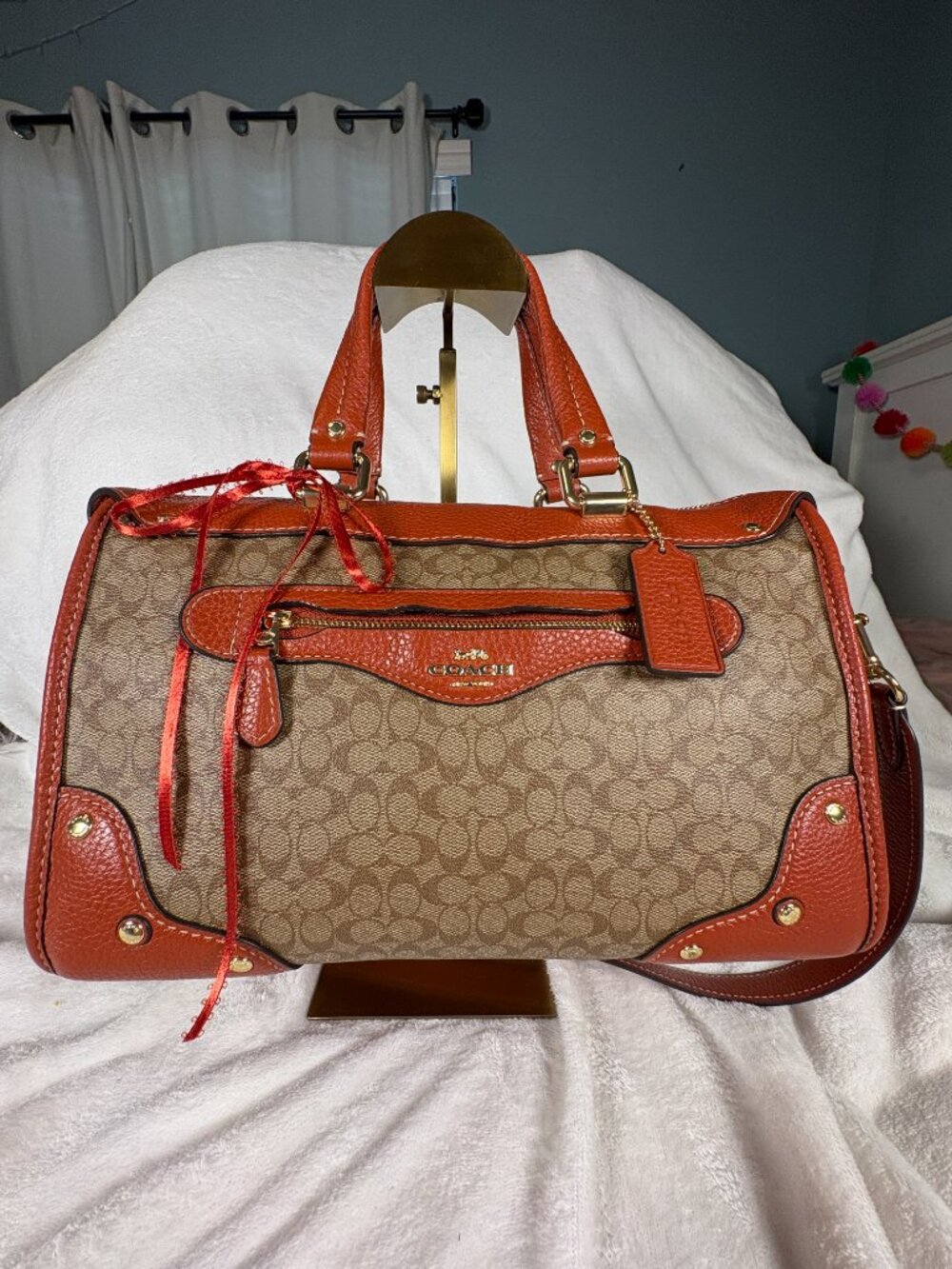Coach Millie Satchel in Colorblock Signature Canvas in Khaki/Terracotta
